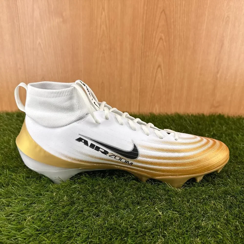 Nike Zoom Air Vapor Pro 1 White Metallic Gold Football Cleats FB3298-103 Sz 13